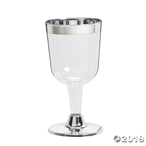 Clear with Silver Trim Plastic Wine Glasses (8 Piece(s)) Clear with Silver Trim Plastic Wine Glasses (8 Piece(s))