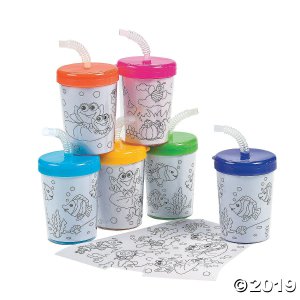 Color Your Own Cups with Lids & Straws (Makes 12)