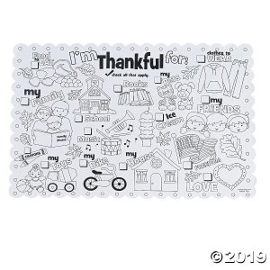 Color Your Own I'm Thankful For Thanksgiving Place Mats (Per Dozen)