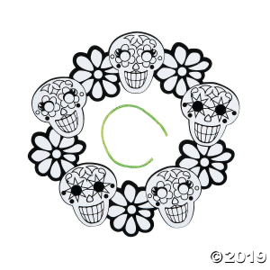 Color Your Own Fuzzy Sugar Skull Wreaths (Per Dozen)