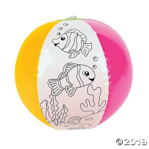 Inflatable 12" Color Your Own Fish Large Beach Balls (Per Dozen)