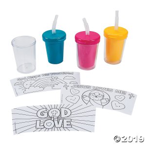 Color Your Own Religious Cups with Lids & Straws (Per Dozen)