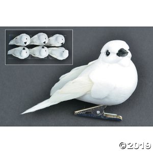 Mushroom Birds W/Clip 3" 6/Pkg-White Doves (6 Piece(s))