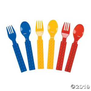 Color Brick Party Plastic Fork & Spoon Set (1 Set(s))