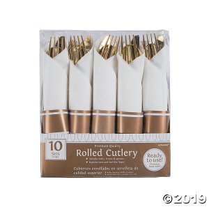 Premium Plastic Gold Rolled Cutlery with Napkin (10 Piece(s))