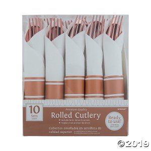 Premium Plastic Rose Gold Rolled Cutlery with Napkin (10 Piece(s))