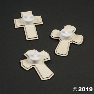 DIY Unfinished Wood Cross Tea Light Holders with Lights (12 Piece(s))