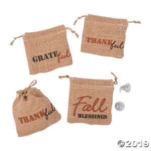 Mini Fall Harvest Burlap Drawstring Treat Bags (Per Dozen)