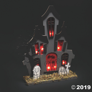 Gothic Light-Up Haunted House with Moss Halloween Decoration (1 Piece(s))