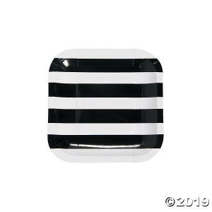 Black & White Paper Striped Dessert Plates (50 Piece(s))