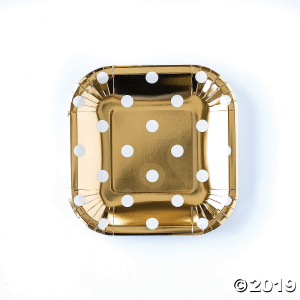 My Mind's Eye Gold Polka Dot Paper Dessert Plates (Per Dozen)