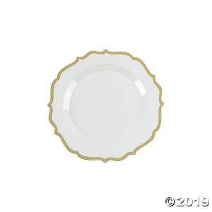 Premium White with Gold Ornate Plastic Dessert Plates (20 Piece(s))