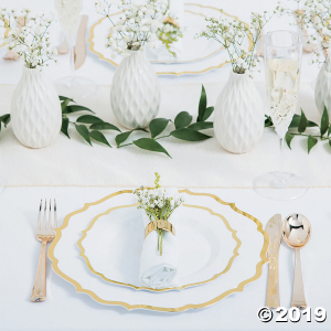 Premium White with Gold Ornate Plastic Dessert Plates (20 Piece(s))