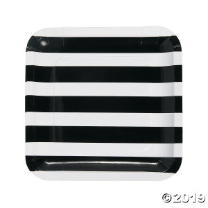 Black & White Striped Paper Dinner Plates (25 Piece(s))