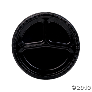 Black Divided Plastic Dinner Plates (20 Piece(s))