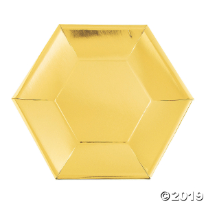 Gold Metallic Hexagonal Dinner Plates (24 Piece(s))
