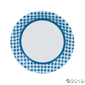 Blue Gingham Paper Dinner Plates (24 Piece(s))