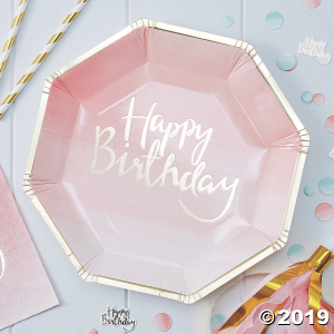 Ginger Ray Gold Foil Pink Happy Birthday Ombre Paper Dinner Plates (8 Piece(s))