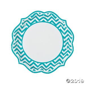 Turquoise Chevron Scalloped Paper Dinner Plates (8 Piece(s))