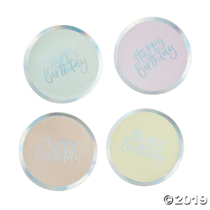Ginger Ray Pastel Iridescent Happy Birthday Paper Dinner Plates (8 Piece(s))