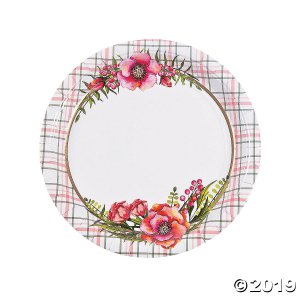 Floral Plaid Bridal Shower Paper Dinner Plates (8 Piece(s))