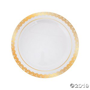 Premium Plastic Ornate Gold Trim Dinner Plates (25 Piece(s))