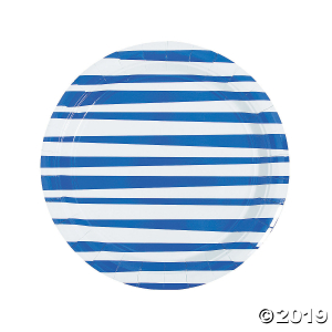 Royal Blue Striped Round Paper Dinner Plates (8 Piece(s))