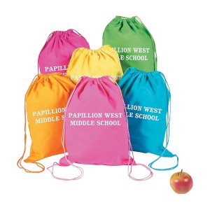 Personalized Large Neon Canvas Drawstring Backpacks (Per Dozen)