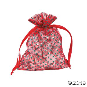 Christmas Polka Dots Organza Drawstring Bags (Per Dozen)