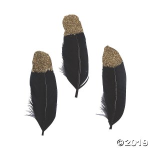 Black & Gold Glitter Feathers (24 Piece(s))