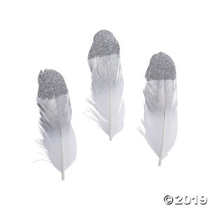 Silver Glitter Feathers (24 Piece(s))