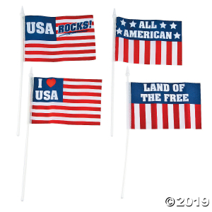 Small Cloth Patriotic Sayings Flags (Per Dozen)