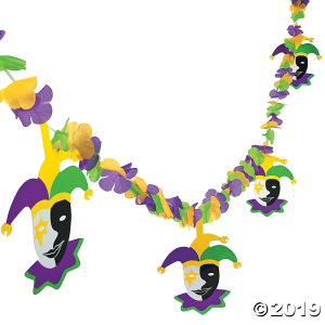 Mardi Gras Flower Garland with Jester Cutouts (12 ft)