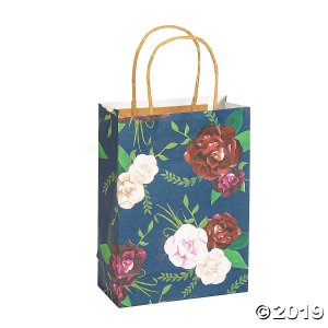 Medium Navy Floral Paper Gift Bags (Per Dozen)
