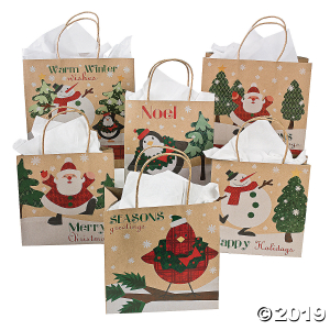 Christmas Kraft Paper Gift Bag Assortment (Per Dozen)