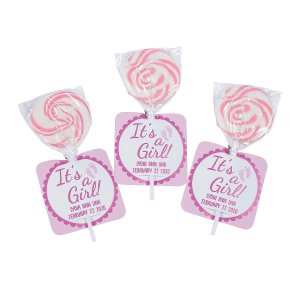 Personalized It's A Girl Swirl Lollipops with Cards (24 Piece(s))