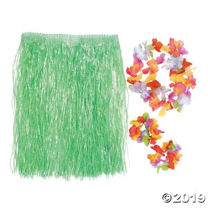 Kids' Green Hula Skirt Set (1 Set(s))