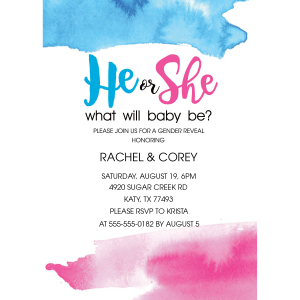 Personalized He or She Gender Reveal Invitations (25 Piece(s))