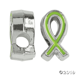 Lime Green Awareness Ribbon Large Hole Spacers (Per Dozen)