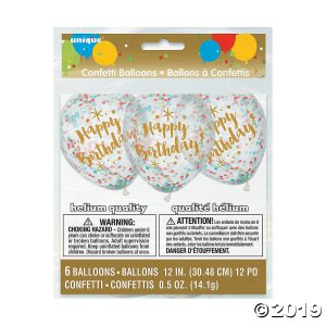 Glitzy Gold Confetti 12" Latex Birthday Balloons (6 Piece(s))