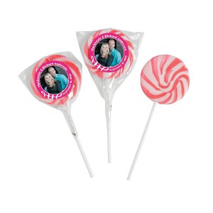 Hot Pink Custom Photo Swirl Lollipops (24 Piece(s))