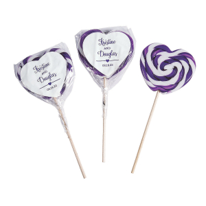 Purple Personalized Heart Swirl Lollipops (Per Dozen)