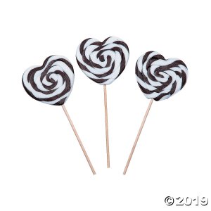 Black & White Heart-Shaped Swirl Lollipops (Per Dozen)