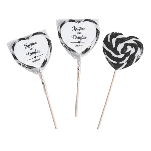 Black & White Personalized Heart Swirl Lollipops (Per Dozen)