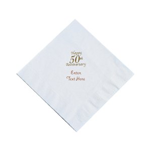 White 50th Anniversary Personalized Napkins with Gold Foil - Luncheon (50 Piece(s))