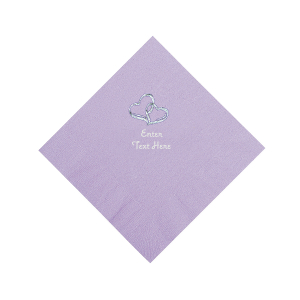 Lilac Two Hearts Personalized Napkins with Silver Foil - Luncheon (50 Piece(s))