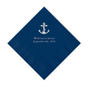 Navy Blue Anchor Personalized Napkins with Silver Foil - Luncheon (50 Piece(s))