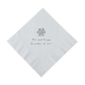 White Snowflake Personalized Napkins with Silver Foil - Luncheon (50 Piece(s))