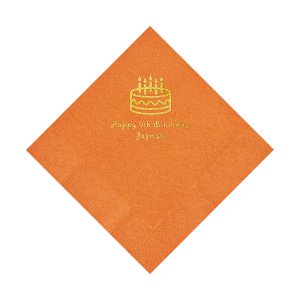 Pumpkin Orange Birthday Cake Personalized Napkins with Gold Foil - Luncheon (50 Piece(s))