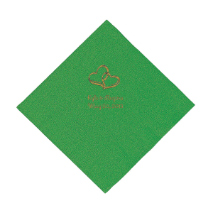 Green Two Hearts Personalized Napkins with Gold Foil - Luncheon (50 Piece(s))